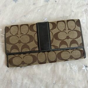 Coach Signature Canvas Wallet in Brown and Tan